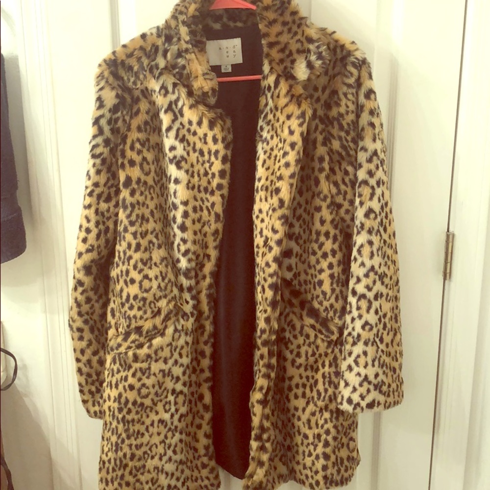 Leopard print faux fur coat